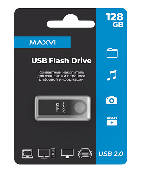 Фото USB Flash 128Gb Maxvi MK dark grey, компактный металл. корпус (FD128GBUSB20C10MK)