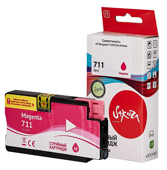 Фото Картридж Sakura CZ131A (№711 Magenta) для HP Designjet T120/T520 ePrinter, водорастворимый тип чернил, пурпурный, 26 мл. SICZ131A