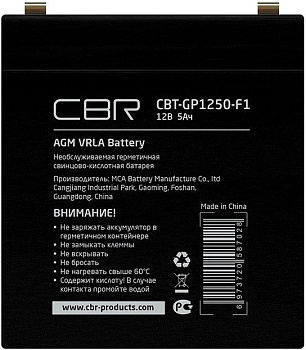 Фото Аккумулятор VRLA 12В 5Ач CBT-GP1250-F2 , клеммы F2