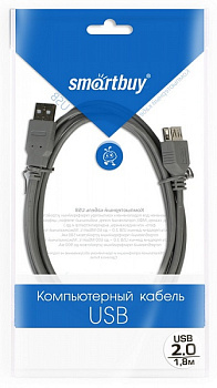 Фото Кабель удлинительный Smartbuy USB 2.0 A (M) - A (F), 1,8м,[K-845-200]