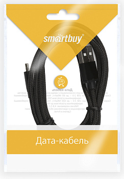 Фото Кабель Smartbuy USB - Lightning 8-pin для Apple, хлопок+металл.конн-р, длина 1.2 м, черный [iK-512met black]