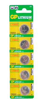 Фото Батарейка CR2032 GP, 3V, литиевая, 5шт в отрывном блистере [CR2032-8C5]