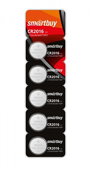 Фото Батарейка CR2016 Smartbuy, 3V, литиевая, 5шт в отрывном блистере [SBBL-2016-5B]