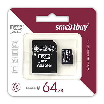 Фото Карта памяти microSDXC Smartbuy 64GB Class 10 (с адаптером SD)