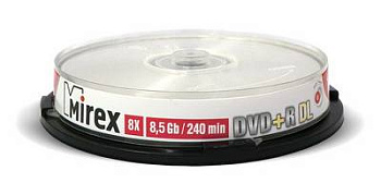 Фото Диск DVD+R 8.5Gb Mirex 8х (10шт) Cake Box, Ink Printable, Double Layer