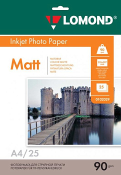 Фото Фотобумага Lomond A4 Матовая 25л, 90г (односторонняя) для струйной печати [0102029]