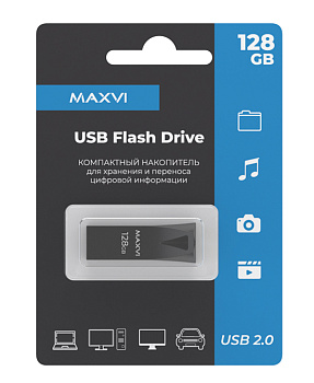 Фото USB Flash 128Gb Maxvi MK2 dark grey, компактный металл. корпус (FD128GBUSB20C10MK2)