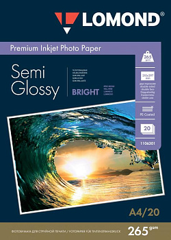 Фото Фотобумага Lomond A4 Полуглянцевая 20л 265г (двухсторонняя) для струйной печати, ярко-белая, микропористая [1106301]