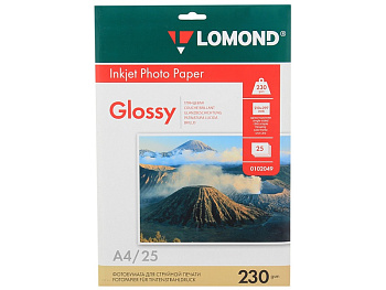 Фото Фотобумага Lomond A4 Глянцевая 25л 230г (односторонняя) для струйной печати [0102049]