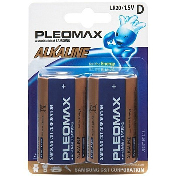 Фото Батарейка D SAMSUNG PLEOMAX, 1.5V, алкалиновая, LR20, 2шт в блистере [LR20-2BL]