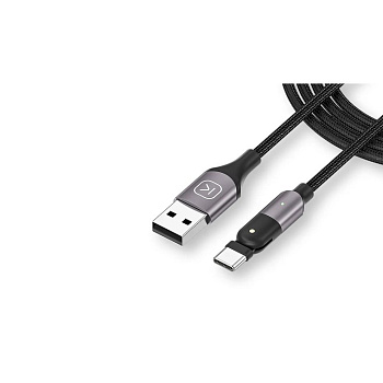 Фото Дата-кабель KUULAA USB - TypeC, 1м, макс. мощность до 60Вт, 3А, PD, вращающийся на 180° коннектор с одной стороны, LED-подсветка, оплетка из нейлона 