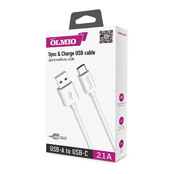 Фото Кабель USB 2.0 - USB Type-C Olmio, 1м, белый [038899]